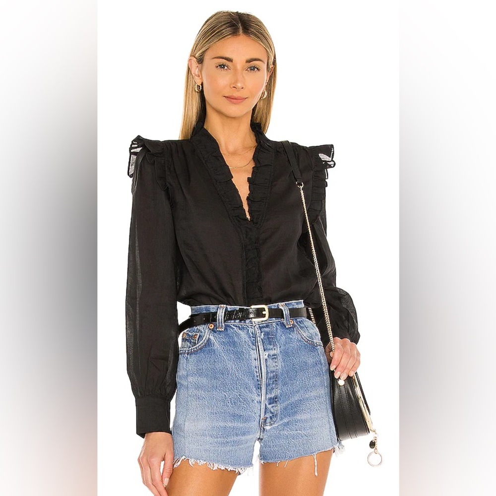NWT FRAME Lauren Long Sleeve Black Blouse - Size Small